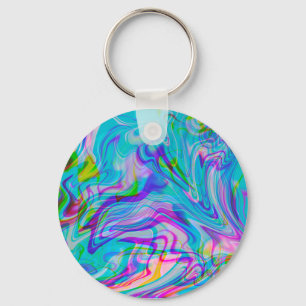 Porte-clés Liquide Psychédélique Motif Abstrait Coloré Bleu