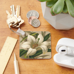 Porte-clés Lis de Pâques vintage, fleurs victoriennes en fleu