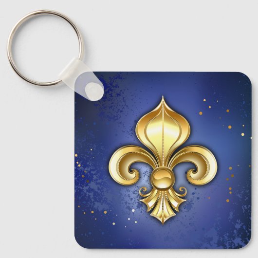 Porte-clés Lis d'or sur fond bleu (Recto)