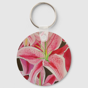 Porte-clés lis stargazer rose aquarelle fleur
