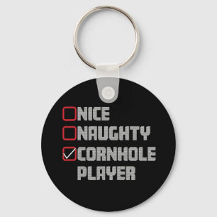 Porte-clés Liste de joueurs de cornhole Nice Naughty Noël dég