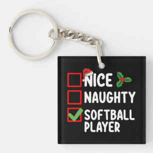 Porte-clés Liste de Noël de joueur de softball gentil vilain