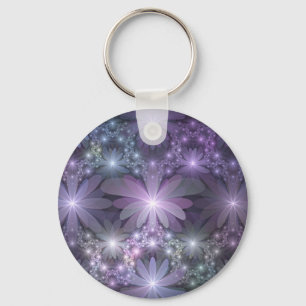 Porte-clés Lit de fleurs tendance brillant art fractal abstra