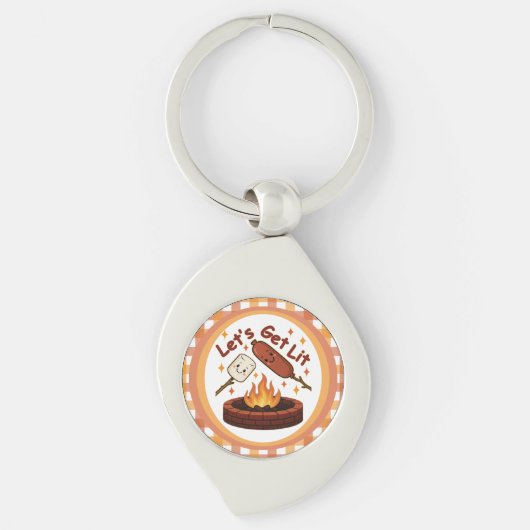 Porte-clés Lit Firepit - mignon Marshmallow & Hot Dog (Devant)