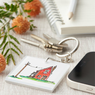 Porte-clés Little Red House avec ligne électrique