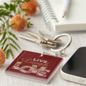 Porte-clés Live, Laugh, Love Rustic Floral on Burgundy (Devant Droit)