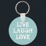 Porte-clés Live rire porte - clé d'amour avec une citation in<br><div class="desc">Live rire porte - clé d'amour avec une citation inspirante. Design vintage dans des couleurs turquoises et blanches ou personnalisées. Idée cadeau sympa pour les amis et la famille.</div>