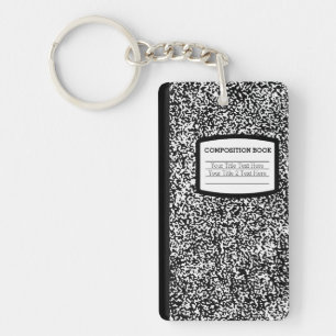 Porte-clés Livre de composition personnalisé Noir/Blanc École