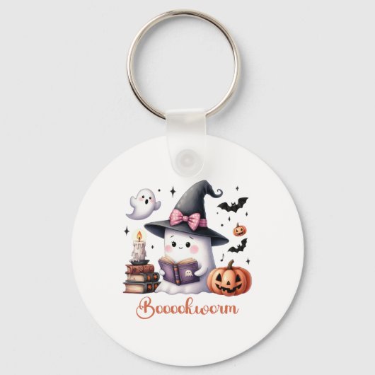 Porte-clés Livre de lecture de fantôme Coquette Bow Halloween (Recto)