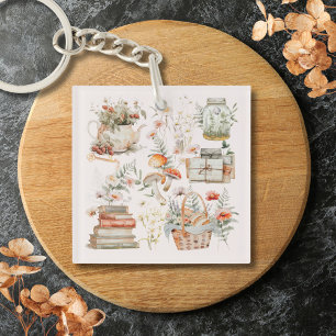 Porte-clés Livres Champignon Floral Art Whimsical Cottagecore