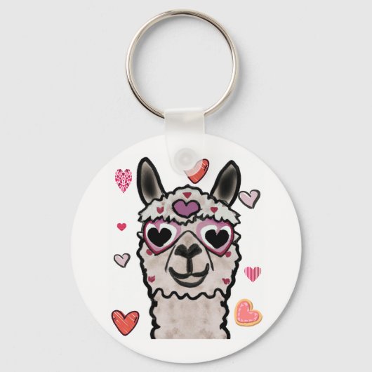 Porte-clés Llama cool avec lunettes de coeur (Recto)