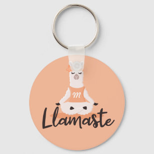 Porte-clés Llamaste Cute Peach Llama Yoga Caractère Monogramm