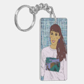 Porte-clés Llavero rectangular con diseño chica con flequillo (Devant gauche)