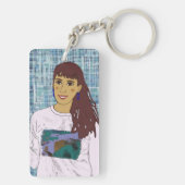 Porte-clés Llavero rectangular con diseño chica con flequillo (Dos)