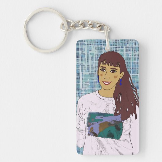 Porte-clés Llavero rectangular con diseño chica con flequillo (Devant)