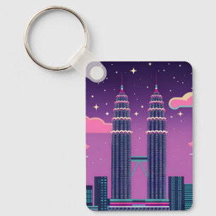 Porte-clés LoFi Vaporwave Retro 80s tours Petronas Malaisie