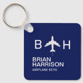 Porte-clés Logo bleu Monogramme d'avion moderne (Recto)