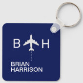 Porte-clés Logo bleu Monogramme d'avion moderne (Dos)