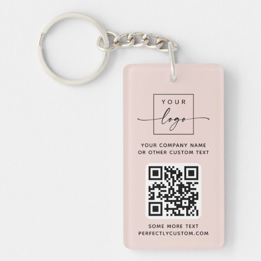 Porte-clés Logo code QR personnalisé texte clair rose (Devant)