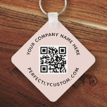 Porte-clés Logo, code QR texte double face clair rose<br><div class="desc">Porte - clé double face rose pâle avec votre logo personnalisé,  code QR et texte personnalisé. Modifiez les polices et les couleurs de police,  déplacez et redimensionnez les éléments à l'aide de l'outil de conception.</div>