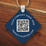 Porte-clés Logo code QR texte personnalisé double face bleu f<br><div class="desc">Porte - clé double face avec votre logo personnalisé,  code QR et texte personnalisé sur un arrière - plan bleu foncé ou couleur personnalisée. Modifiez les polices et les couleurs de police,  déplacez et redimensionnez les éléments à l'aide de l'outil de conception.</div>