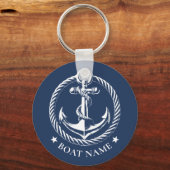 Porte-clés Logo d'Ancres nautiques Nom du bateau bleu marine (Verso)