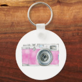 Porte-clés Logo de caméra rétro à aquarelle rose pour photogr (Recto)