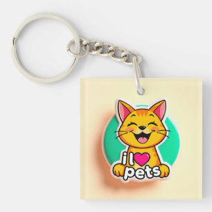 Porte-clés Logo de chat de dessin animé mignon avec texte pro