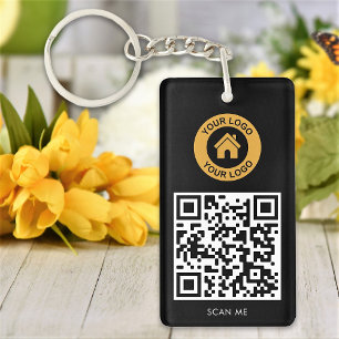 Porte-clés Logo de code QR personnalisé Texte élégant noir et