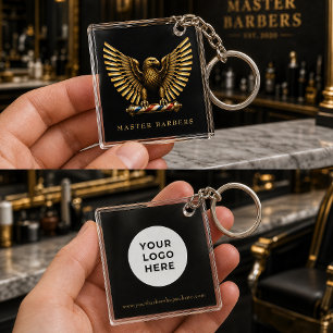 Porte-clés Logo de salon de coiffure Luxe Golden Eagle Barber