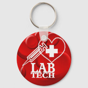 PORTE-CLÉS LOGO DE SYRINGE DE COEUR DE LA TECHNOLOGIE LABORAT