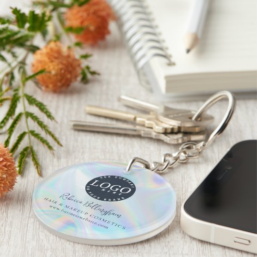 Porte-clés Logo d'entreprise Iridescente Script moderne (Devant droit)