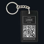 Porte-clés Logo d'entreprise noir personnalisé et code QR du<br><div class="desc">Le design porte - clé moderne et minimal de marque d'entreprise comprend le logo de votre entreprise,  votre code QR personnalisé,  votre site Web personnalisé ou tout autre texte d'information pouvant être personnalisé. Les couleurs noir et blanc peuvent être changées. Fait un grand cadeau promotionnel pour les clients!</div>