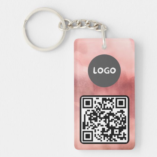 Porte-clés Logo d'entreprise rose Rose défraîchi et code QR (Devant)