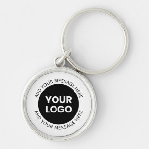 Porte-clés Logo d'entreprise & Texte modifiable Blanc & Noir