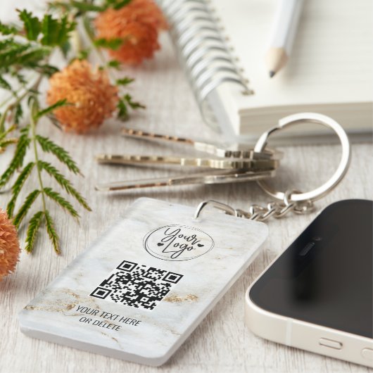 Porte-clés Logo du code QR Marbre blanc Or (Devant droit)