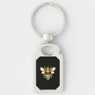 Porte-clés Logo Faux Gold Foil Bee Polygonal sur Noir