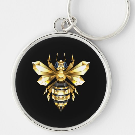 Porte-clés Logo Faux Gold Foil Bee Polygonal sur Noir (Devant)