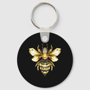 Porte-clés Logo Faux Gold Foil Bee Polygonal sur Noir