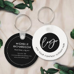 Porte-clés Logo minimaliste noir et blanc Affaires immobilièr<br><div class="desc">Faites la promotion de votre entreprise avec ce design porte - clé personnalisé en noir et blanc minimaliste. Avec espace pour votre logo et slogan d'entreprise sur le devant avec votre nom, titre de poste, coordonnées et site web sur le dos. Ce design de clé moderne fait pour un cadeau...</div>