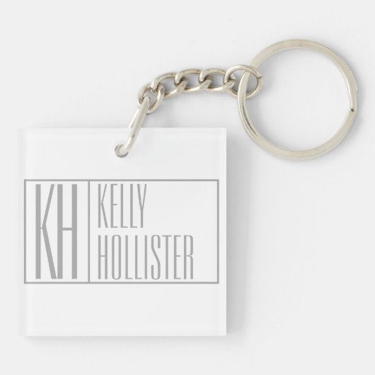 Porte-clés Logo Moderne Grey Initiales & Nom (Dos)