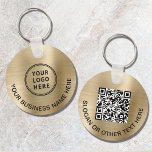 Porte-clés Logo moderne QR Code promotionnel Or<br><div class="desc">Porte - clé promotionnel simple et moderne pour votre entreprise ou organisation avec un arrière - plan métallique en or brossé. Ajoutez votre logo et votre code QR et une ligne de texte personnalisé de chaque côté,  comme votre nom d'entreprise,  slogan,  merci,  etc.</div>