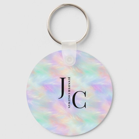Porte-clés Logo Monogramme moderne Iridescente Opal élégant (Recto)
