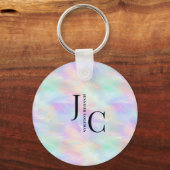 Porte-clés Logo Monogramme moderne Iridescente Opal élégant (Verso)