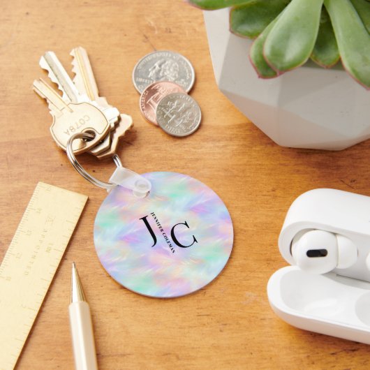 Porte-clés Logo Monogramme moderne Iridescente Opal élégant (Bureau)
