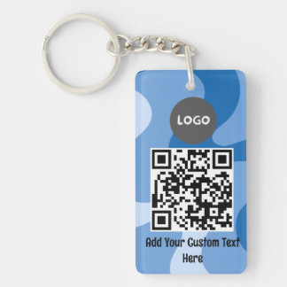 Porte-clés Logo personnalisé Blue Abstrait Wave & QR Business