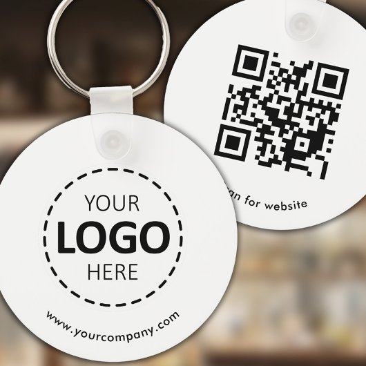 Porte-clés Logo personnalisé, code QR et texte, blanc