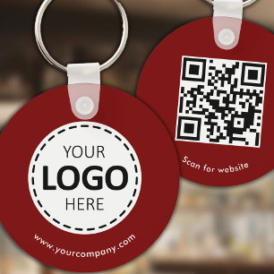 Porte-clés Logo personnalisé, code QR et texte, rouge