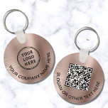 Porte-clés Logo personnalisé QR Code Promotionnels Rose Gold<br><div class="desc">Porte - clé promotionnel moderne pour votre entreprise ou organisation avec un rose brossé faux arrière - plan métallique en or. Ajoutez votre logo, entrez l'adresse URL de votre site Web pour créer un code QR numérisable et ajoutez deux lignes de texte personnalisé, comme votre nom d'entreprise, votre slogan commercial,...</div>