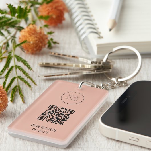 Porte-clés Logo professionnel de code QR rose et noir (Devant droit)